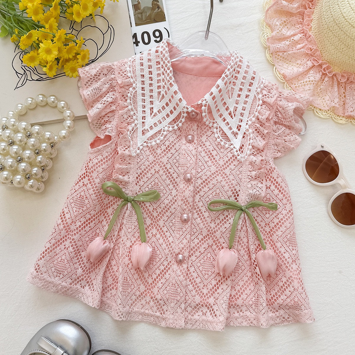 Pink Diamond Lace Big Bow Top and Shorts Set – TYM-YWL-042