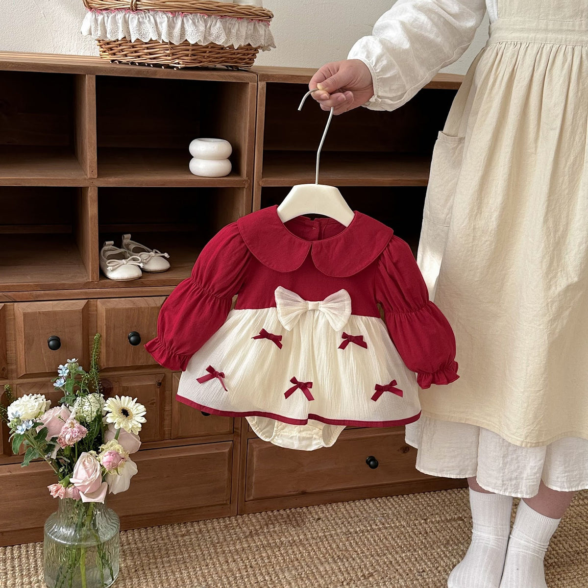 Red & Cream Bow Skirted Romper – TYM-FCN-005