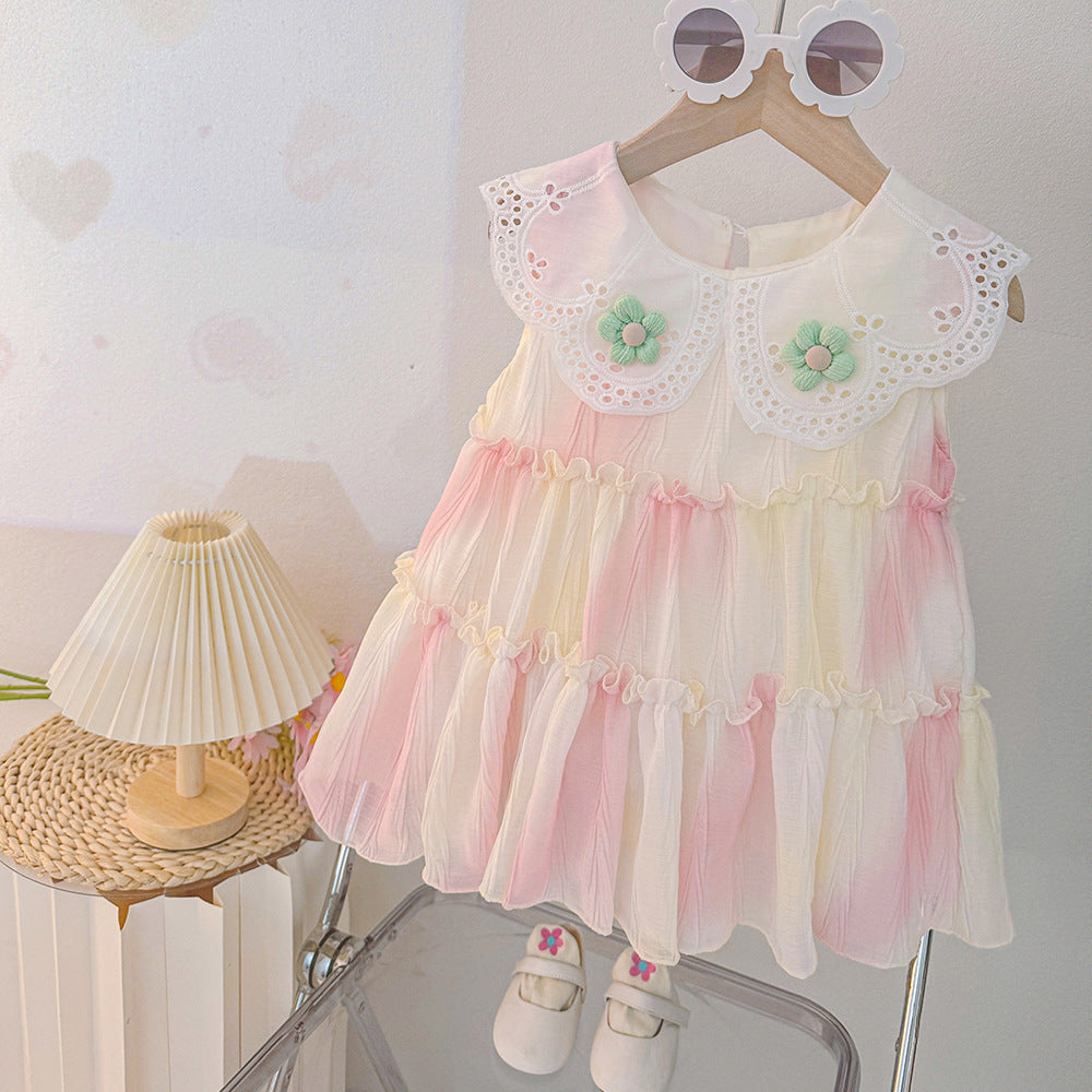 Pink Ombré Eyelet Collar Frock – TYM-CXM-021