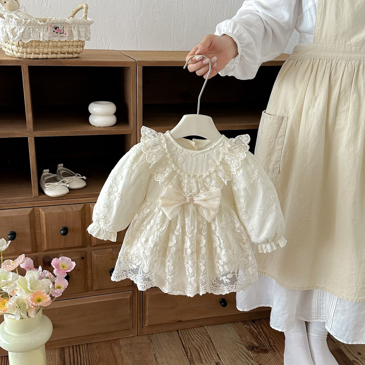 Ivory Embroidered Lace Ruffle Bow Romper – TYM-FCN-018