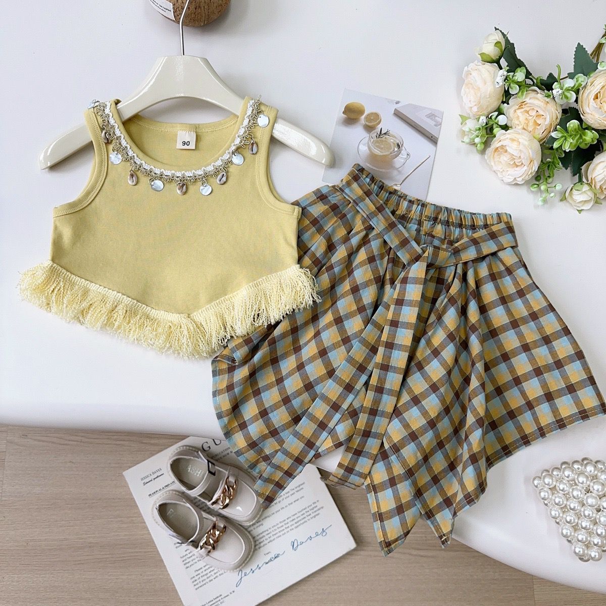 Mustard Plaid Tie-Waist Shorts – TYM-YWL-016