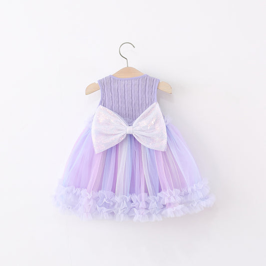 Lilac Pastel Rainbow Sequin Bow Tulle Frock – TYM-TZO-020