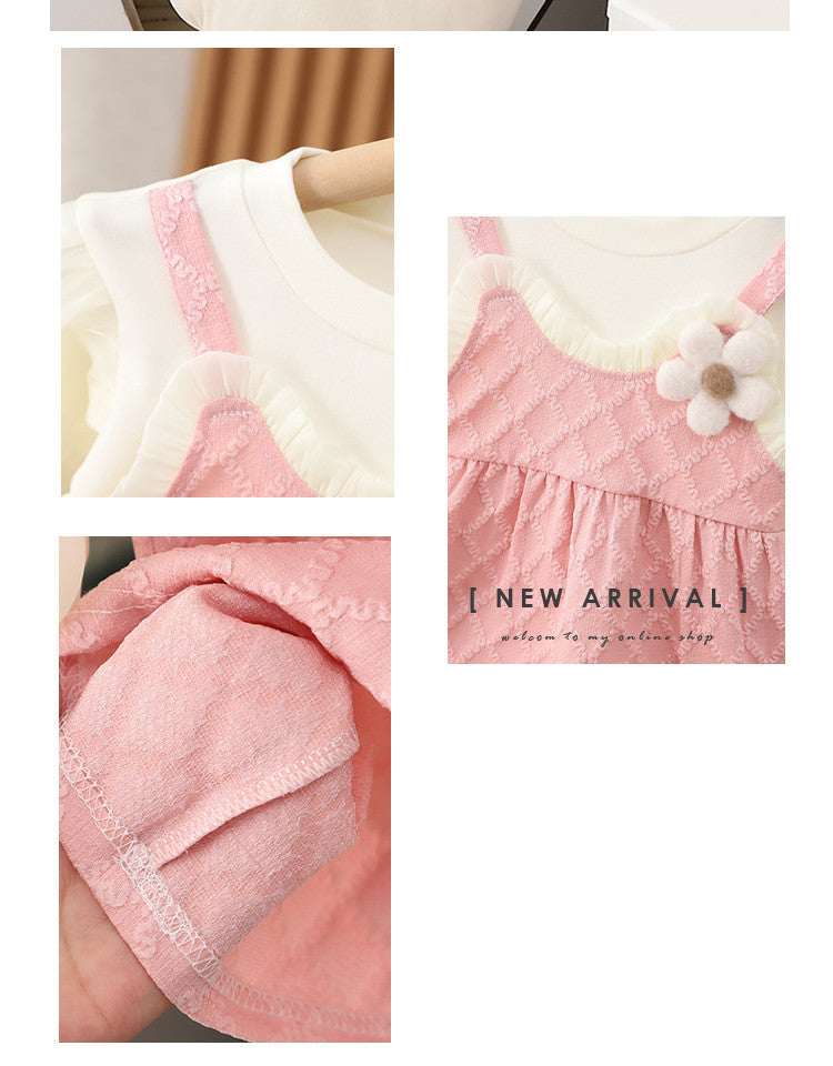Pink Quilted Pinafore Flower Frock – TYM-CXM-056