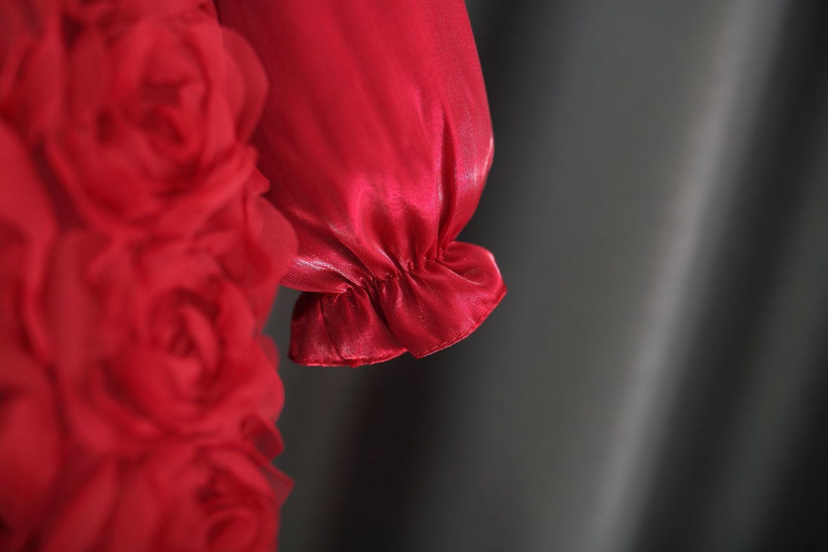 Red Rosette Pearl Bow Long Sleeve Frock – TYM-WZX-064