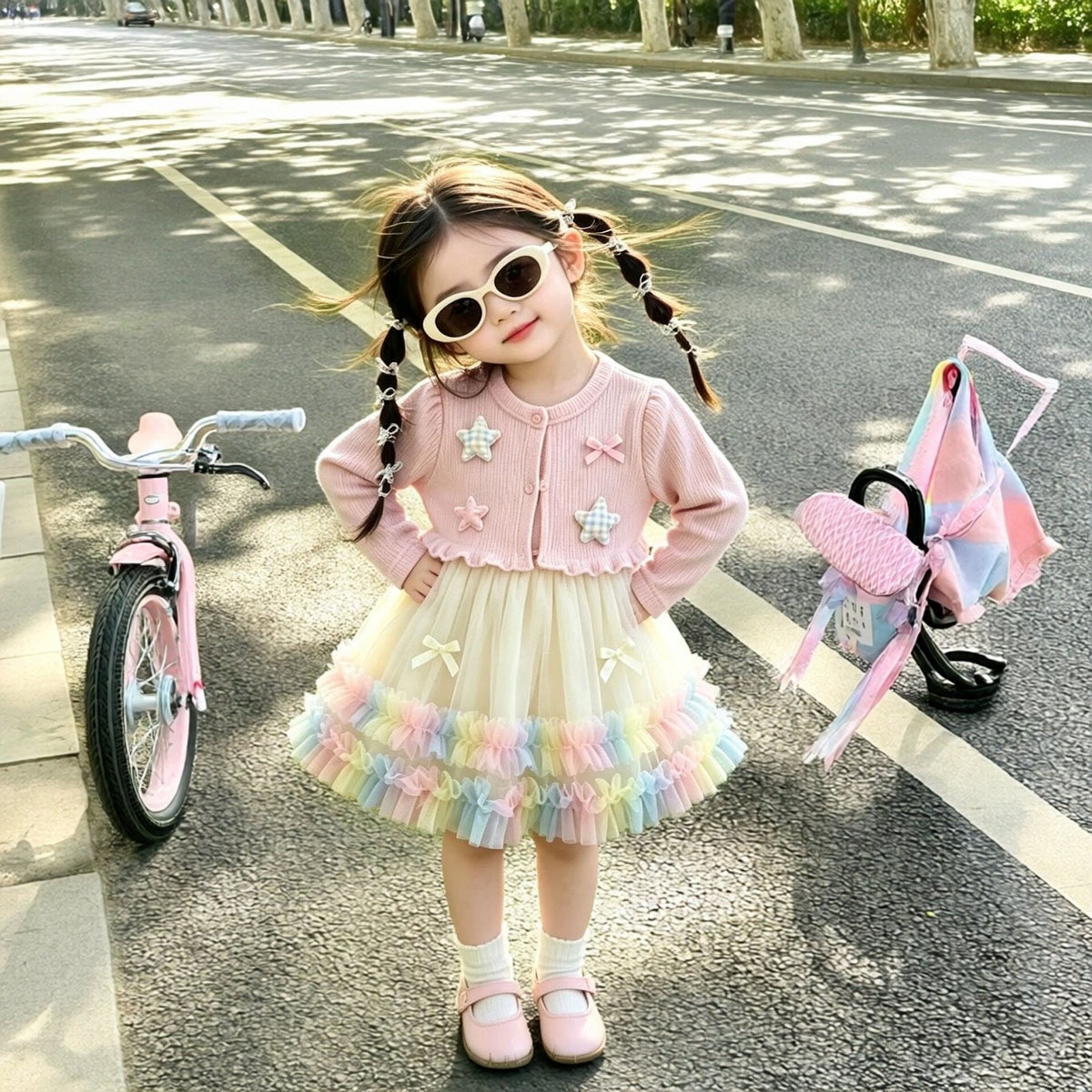 Pink Star Cardigan Rainbow Tulle Frock – TYM-CXM-047