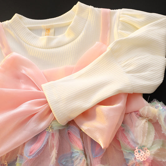 Pink Bow Butterfly Embroidered Frock – TYM-CXM-069