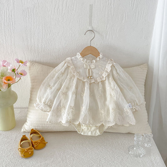 Ivory Embroidered Lace Knot Button Romper – TYM-FCN-014