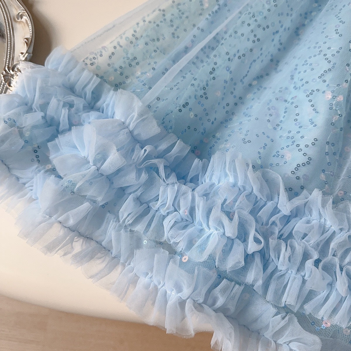 Sky Blue Sequin Tulle Ruffle Hem Sundress – TYM-YWL-036