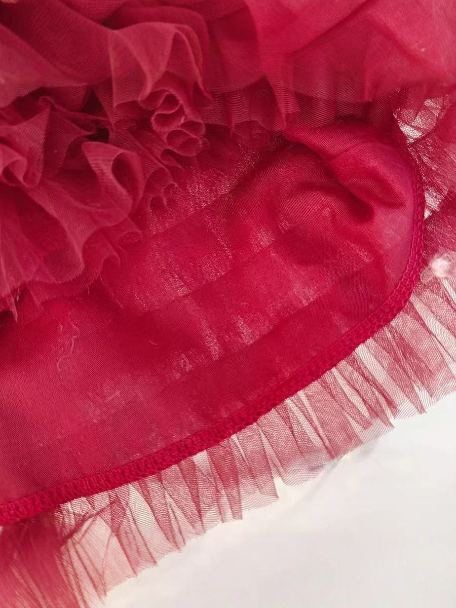 Red Glitter Bow Tiered Tulle Frock – TYM-CXM-084
