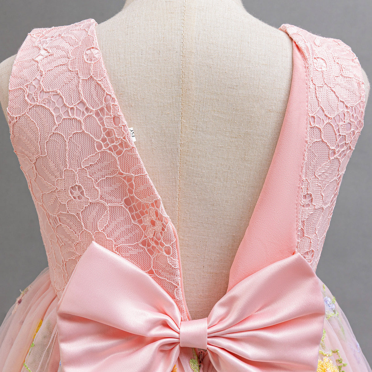 Peach Pink Lace Bodice Embroidered Tulle Party Frock – TYM-SLA-002