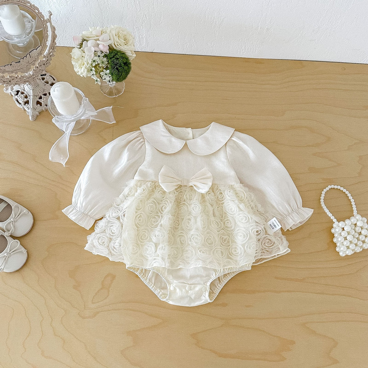 Cream Rosette Skirted Romper – TYM-FCN-016