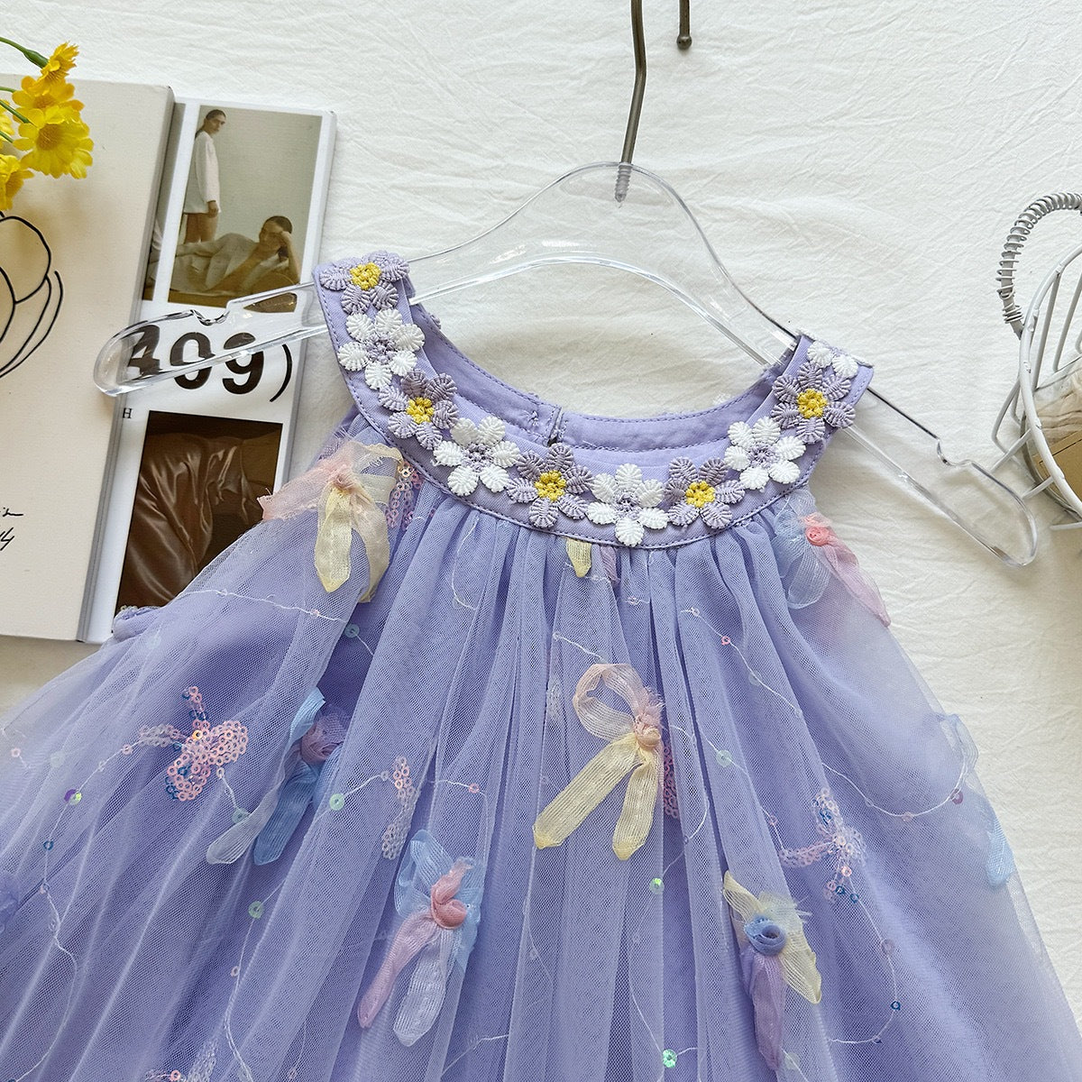 Lavender Daisy Collar Tulle Bow Frock – TYM-YWL-032