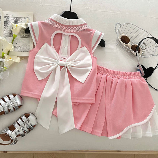 Pink Heart Back Bow Top and Pleated Skort Set – TYM-YWL-018