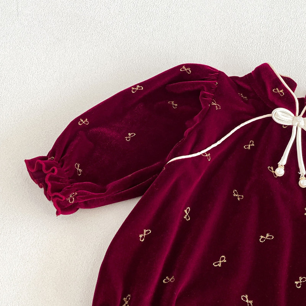 Wine Red Velvet Mandarin Collar Bubble Romper – TYM-FCN-011
