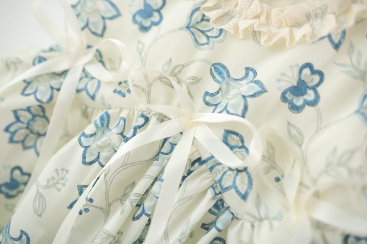 Cream Blue Floral Embroidered Sleeveless Frock – TYM-TZO-021
