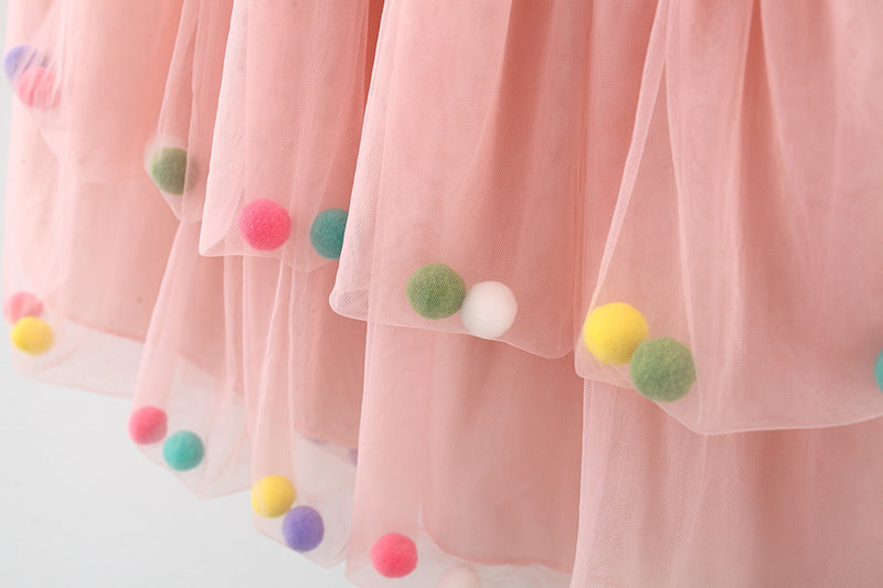 Pink Pom-Pom Two-Tier Tulle Frock – TYM-WZX-040