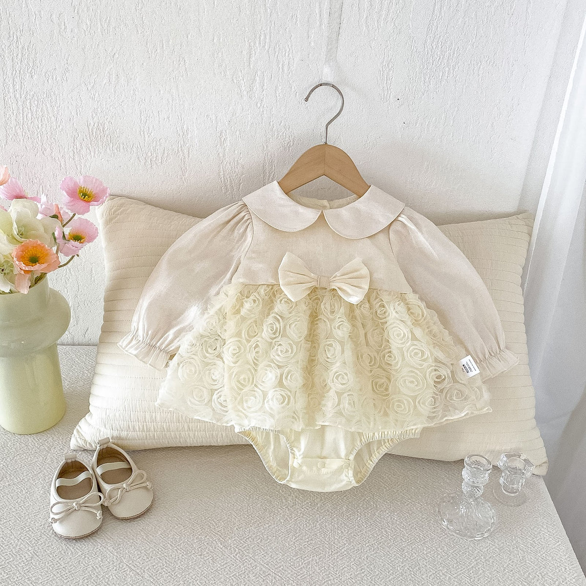 Cream Rosette Skirted Romper – TYM-FCN-016
