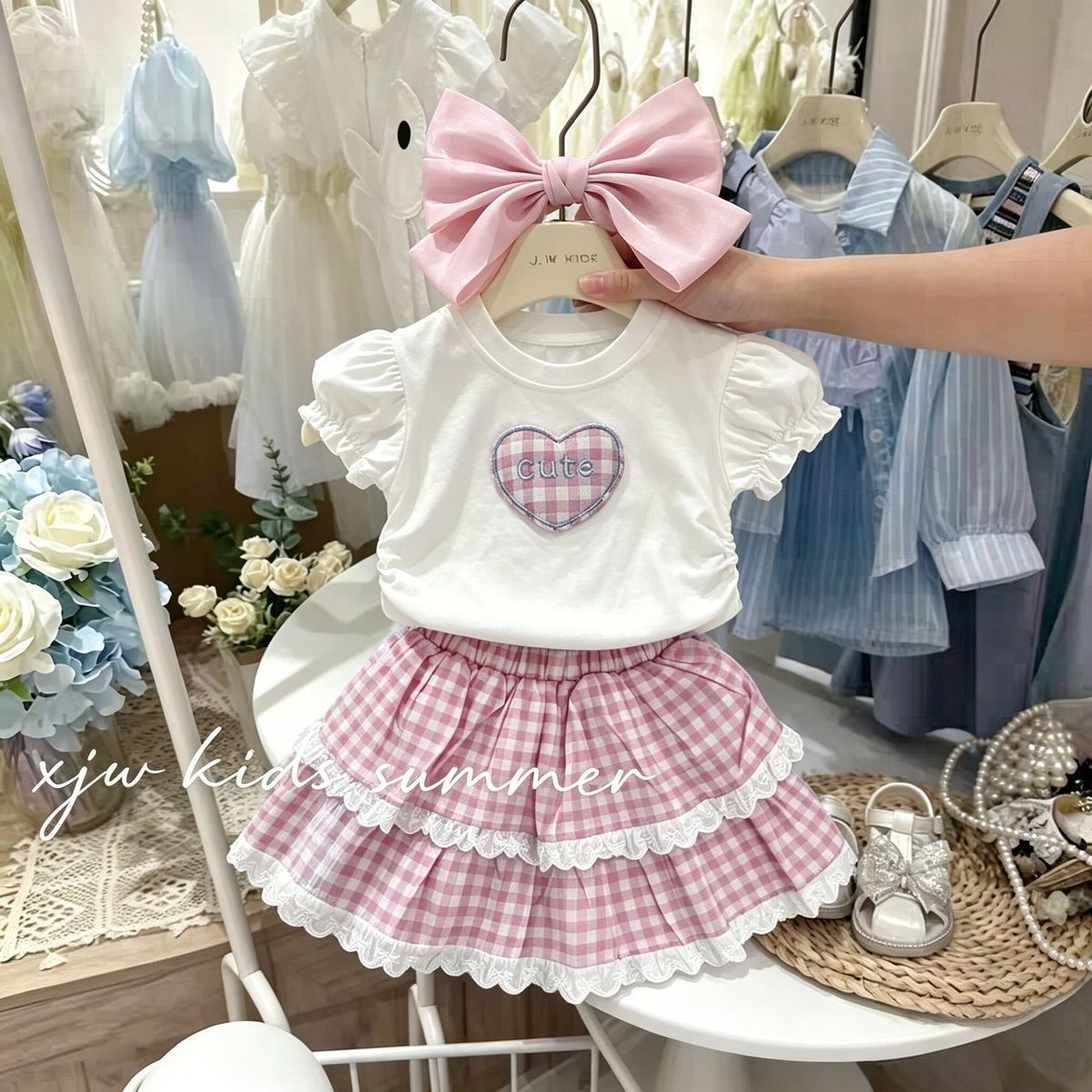 Pink Gingham Heart Top & Skirt Set – TYM-CXM-017