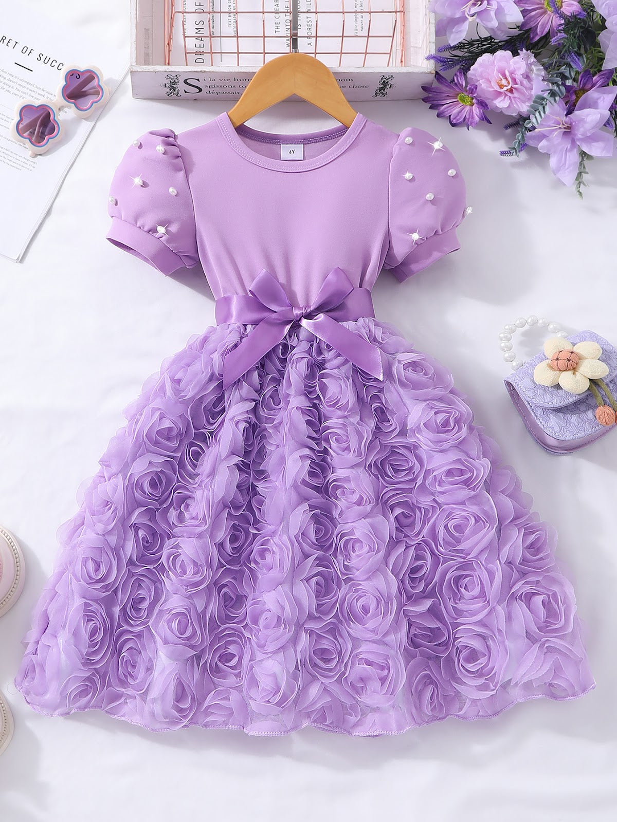 Lavender Pearl Sleeve Rosette Skirt Frock – TYM-SZL-008