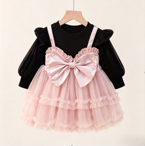 Black & Pink Satin Bow Tulle Frock – TYM-CXM-045