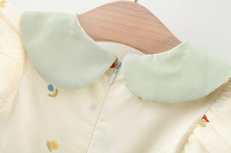 Cream Embroidered Tulip Collar Frock – TYM-WZX-009