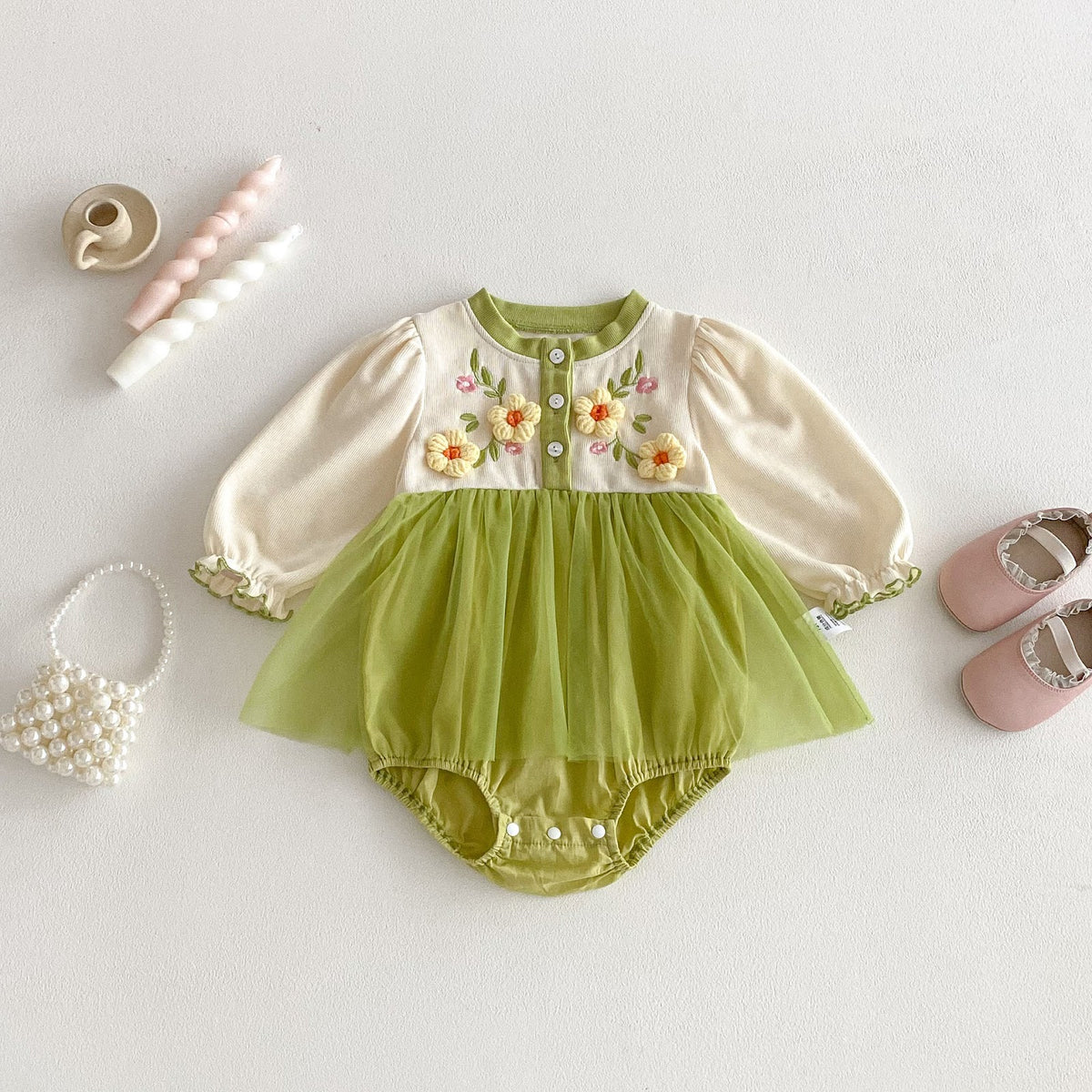 Green Flower Embroidered Tulle Romper – TYM-FCN-003