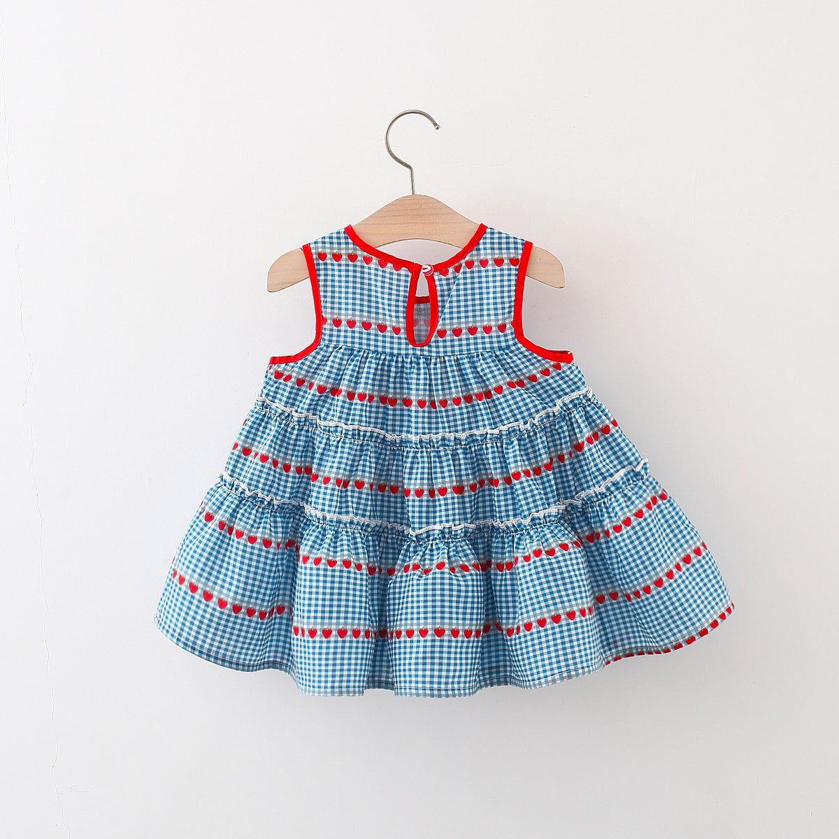 Blue Gingham Heart Tiered Summer Frock – TYM-WZX-003