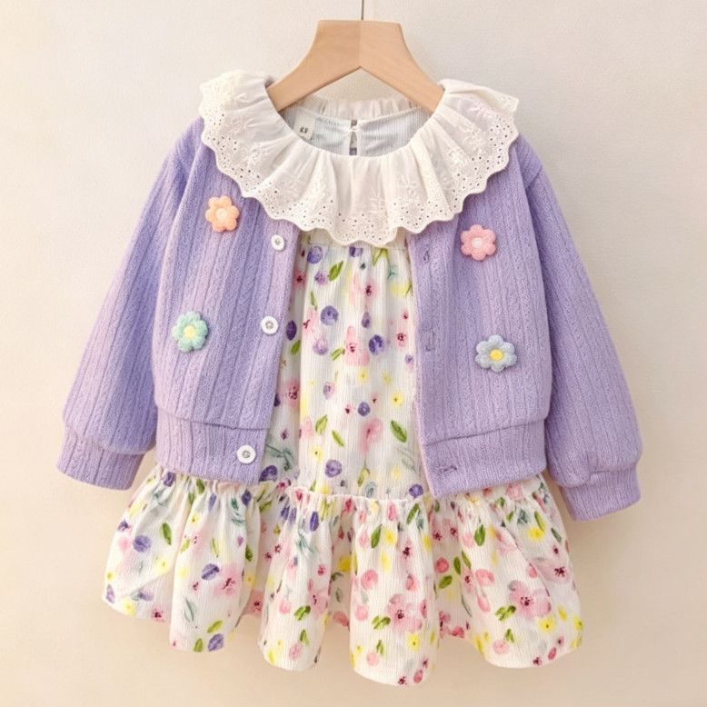 Lilac Flower Cardigan & Floral Frock – TYM-CXM-044