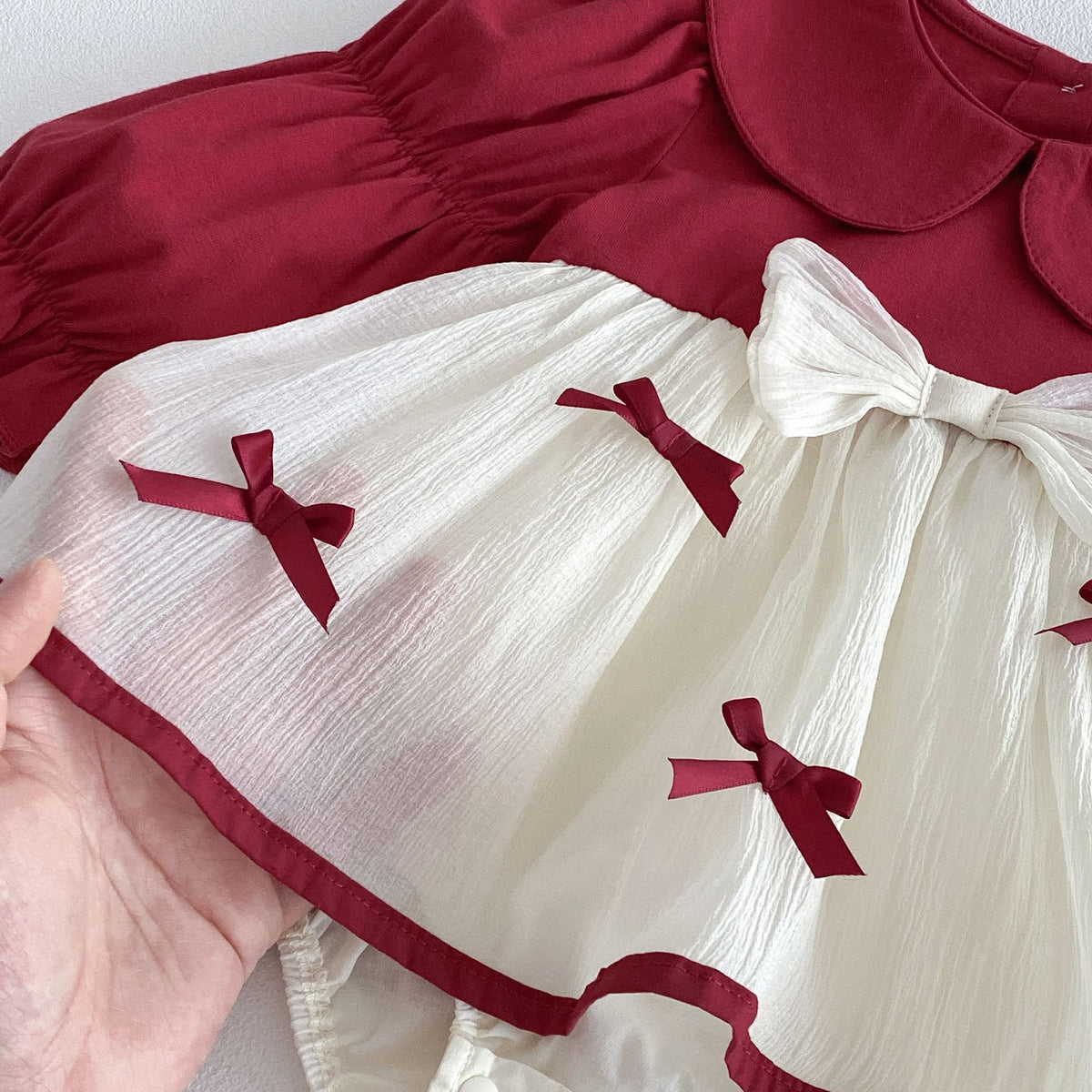 Red & Cream Bow Skirted Romper – TYM-FCN-005