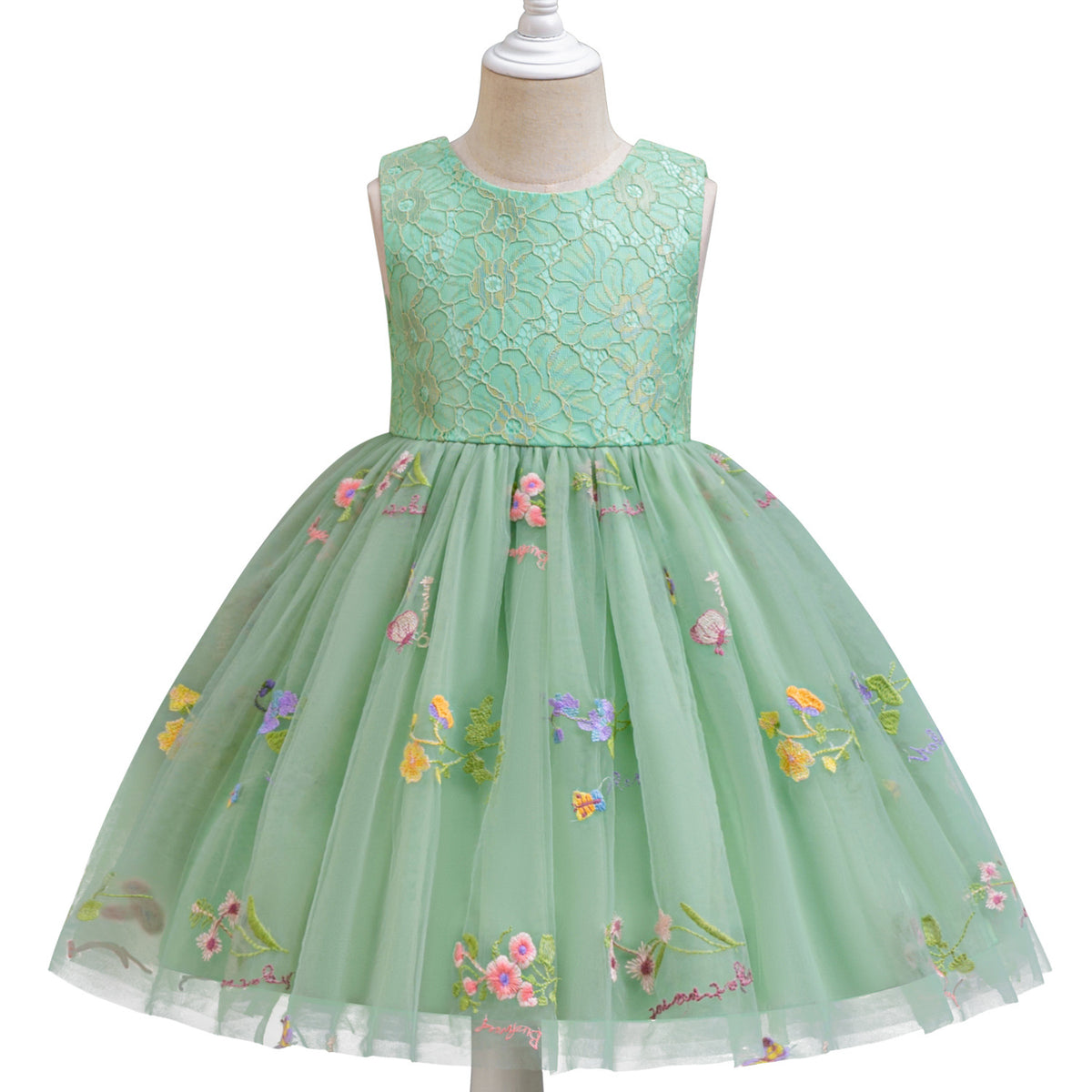 Mint Green Lace Bodice Embroidered Tulle Party Frock – TYM-SLA-001