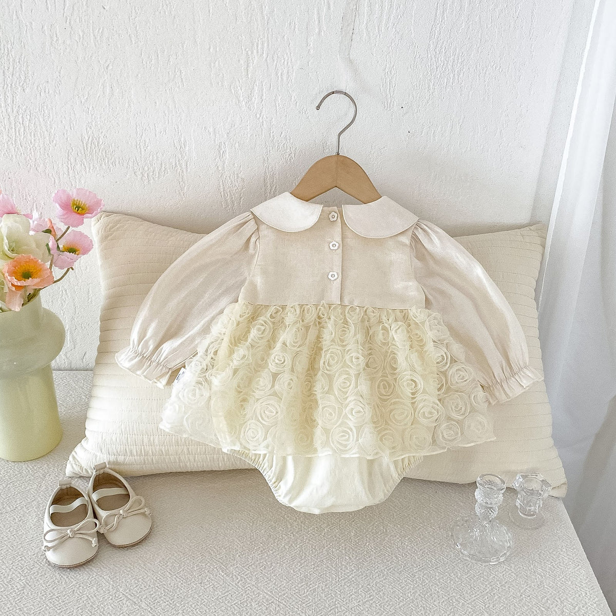 Cream Rosette Skirted Romper – TYM-FCN-016