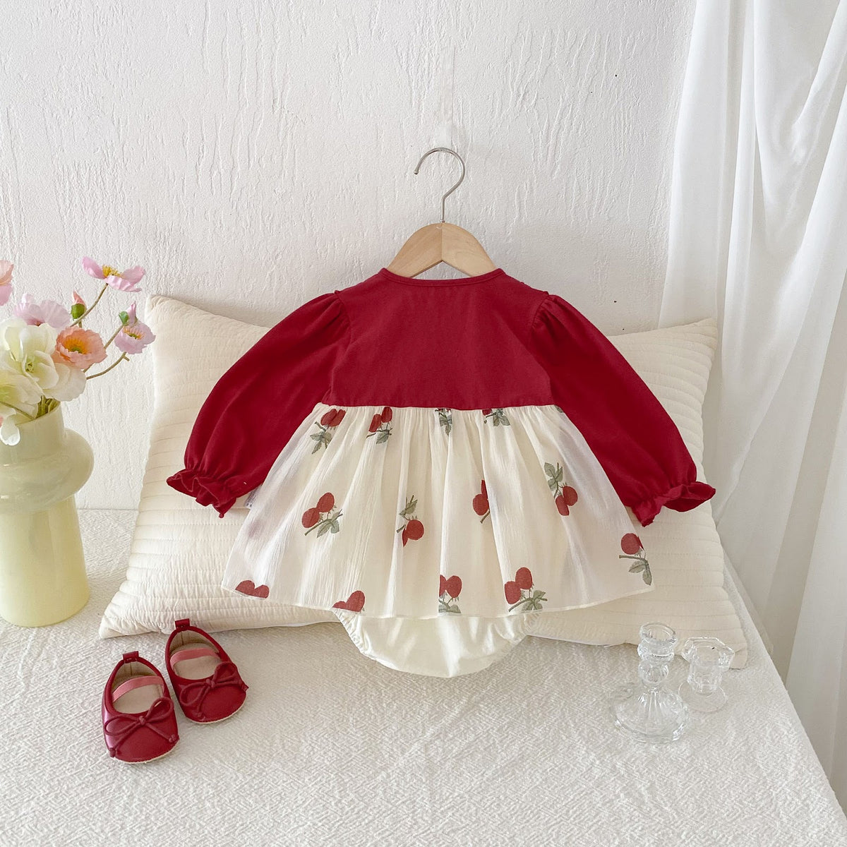 Red Cherry Print Bow Skirted Romper – TYM-FCN-015