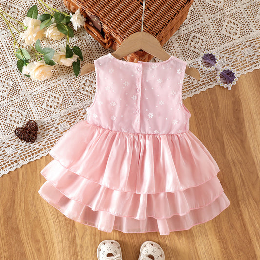 Pink Daisy Embroidered Tiered Frock – TYM-WZX-027