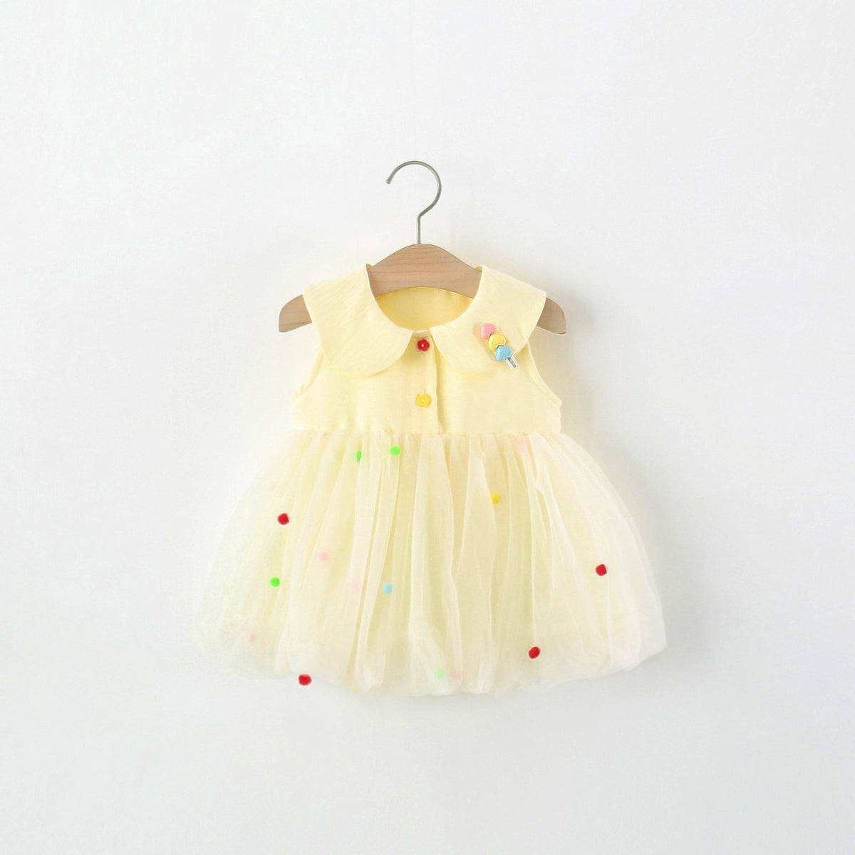 Lemon Yellow Bunny Ear Pom-Pom Tulle Frock – TYM-TZO-002