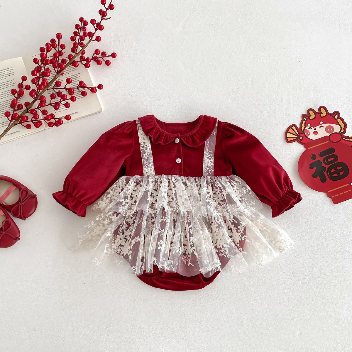 Red Velvet Lace Pinafore Romper – TYM-FCN-004