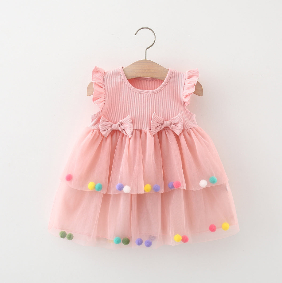 Pink Pom-Pom Two-Tier Tulle Frock – TYM-WZX-040