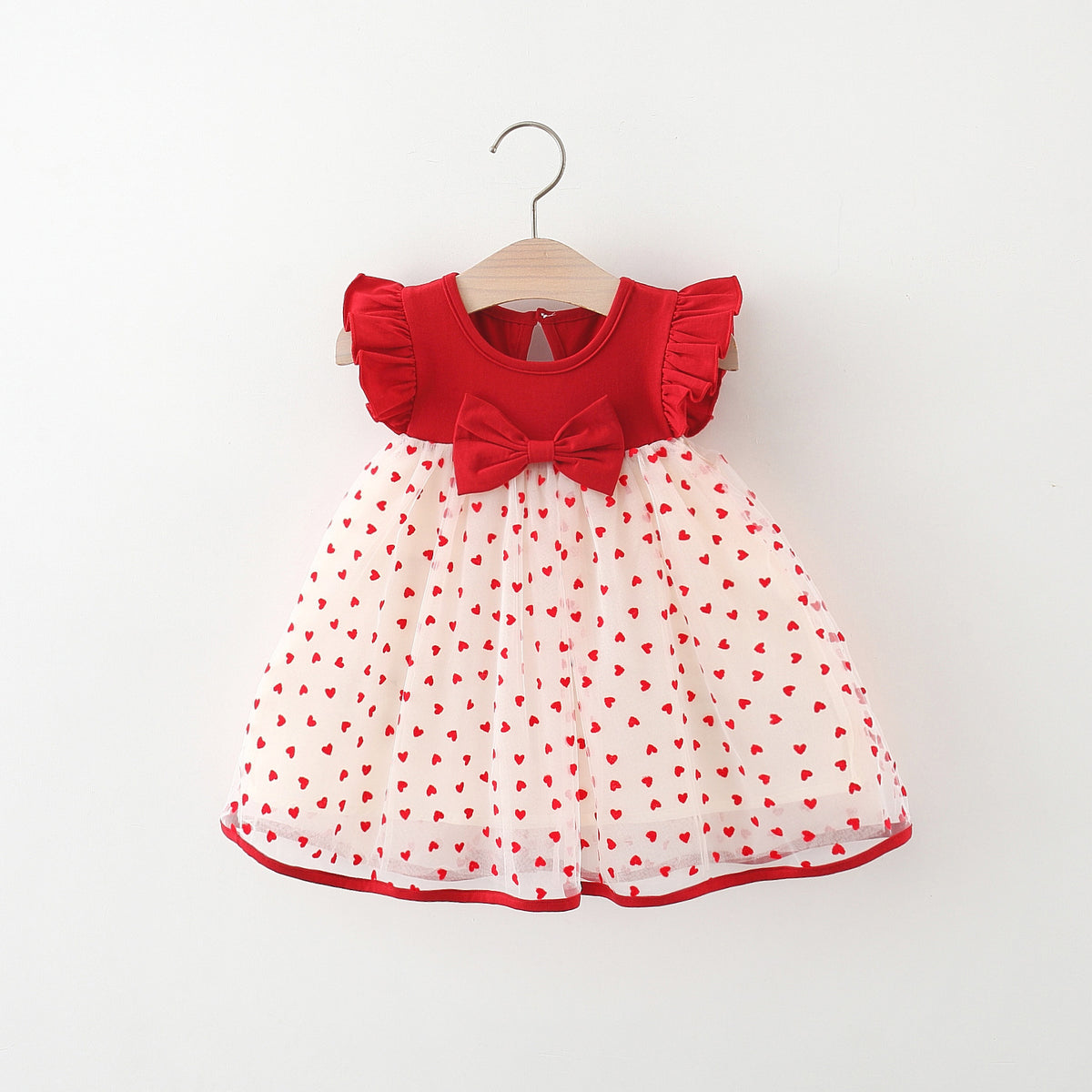 Red Heart Print Net Flutter Frock – TYM-WZX-025