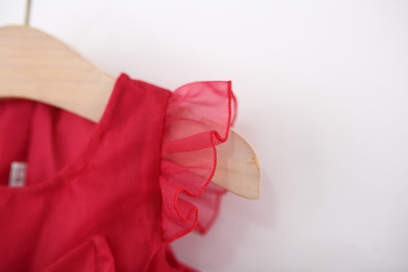 Red Rosette Flutter Sleeve Party Frock – TYM-WZX-001