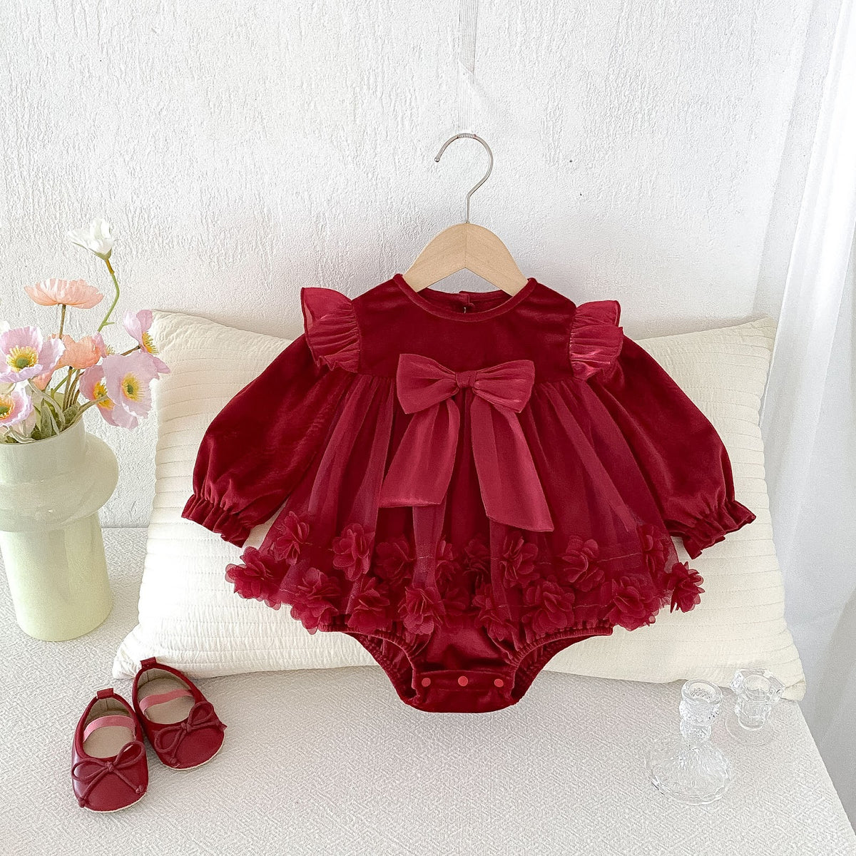 Red Rosette Bow Long Sleeve Romper – TYM-FCN-002