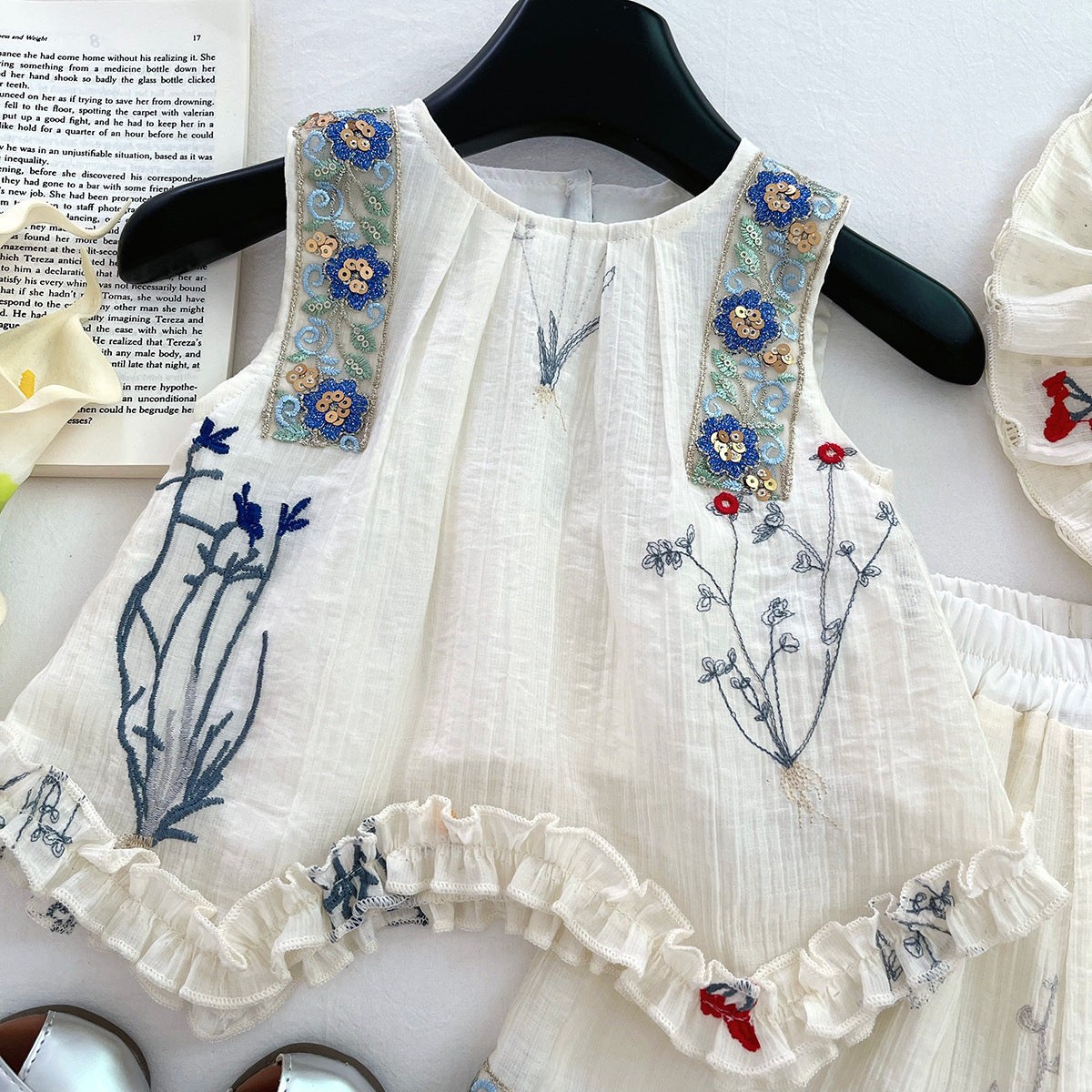 Cream Botanical Embroidered Shorts Set – TYM-WPB-002