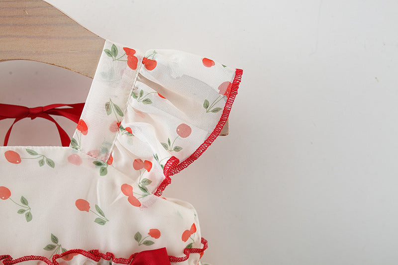 Cream Cherry Print Tiered Summer Frock – TYM-TZO-005