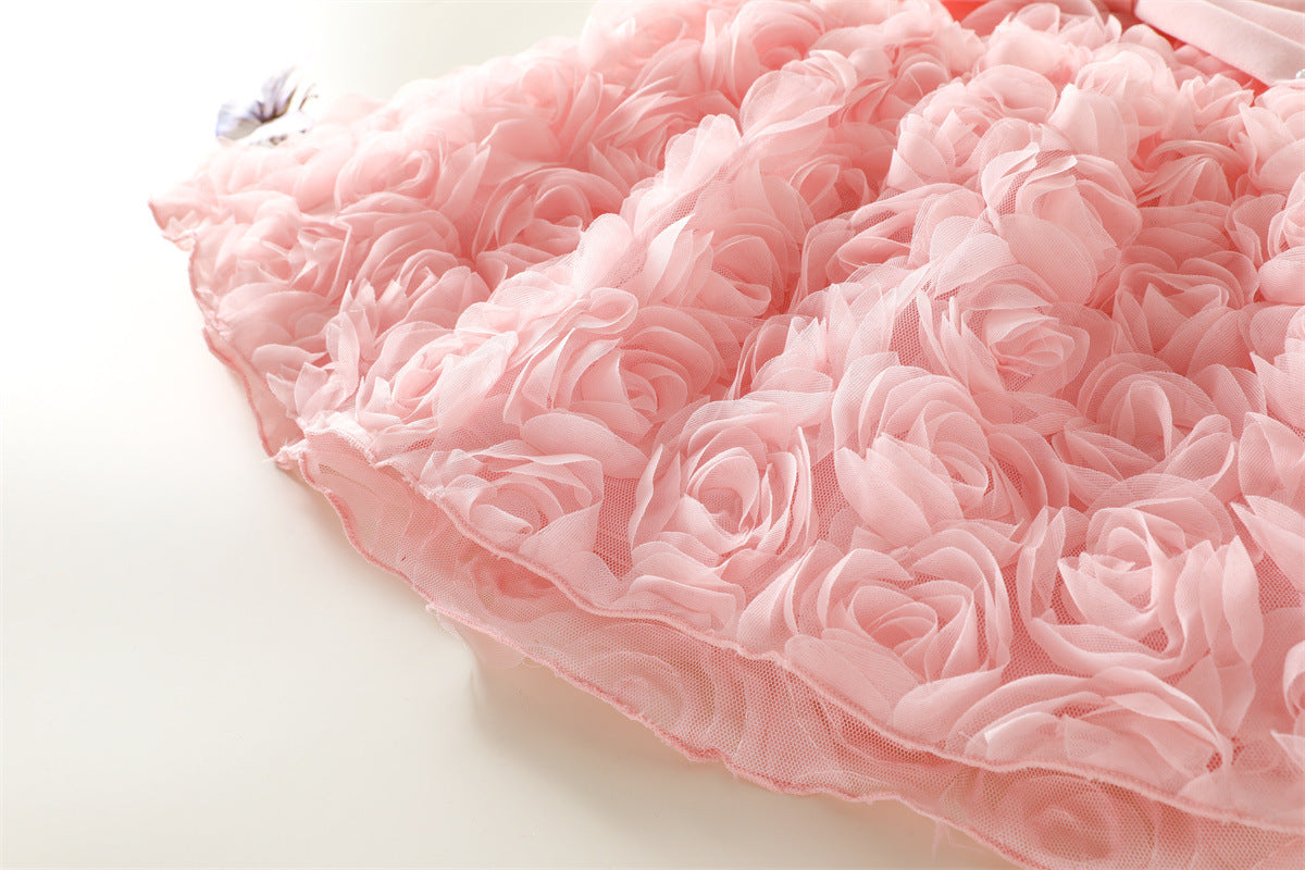 Pink 3D Rosette Pearl Bow Party Frock – TYM-WZX-032