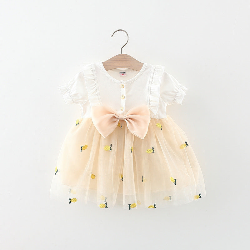 White Pineapple Net Bow Frock – TYM-WZX-017