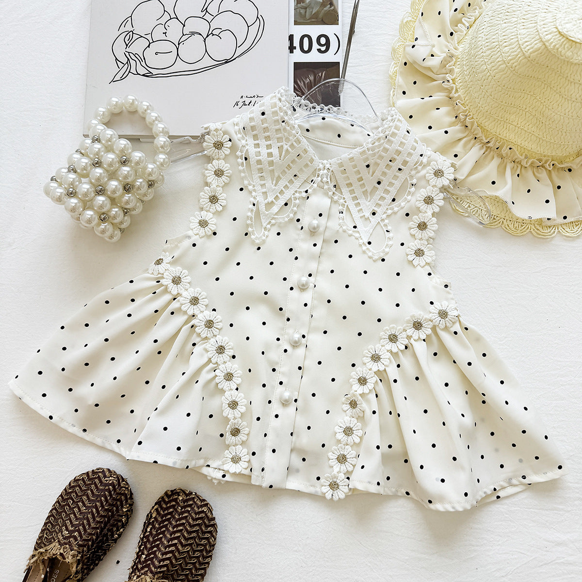 Cream Polka Dot Daisy Trim Lace Collar Top – TYM-YWL-048