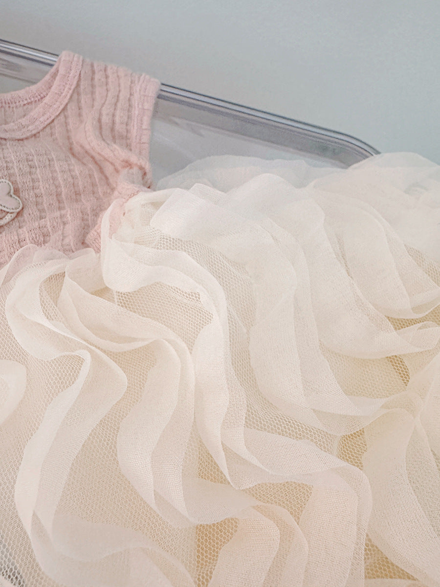 Pink Cardigan & Cream Ruffle Tulle Frock – TYM-CXM-055