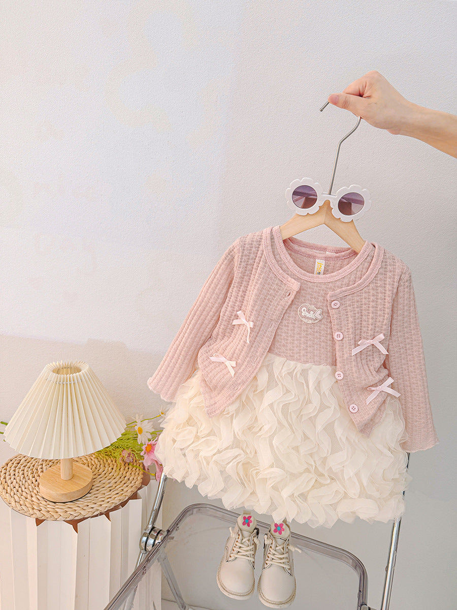 Pink Cardigan & Cream Ruffle Tulle Frock – TYM-CXM-055