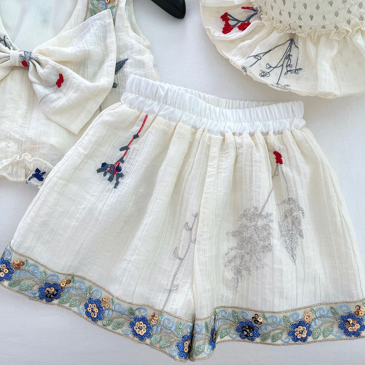 Cream Botanical Embroidered Shorts Set – TYM-WPB-002