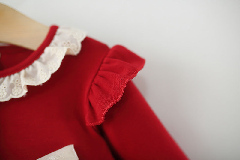 Red Lace Collar Rosette Bow Frock – TYM-WZX-068