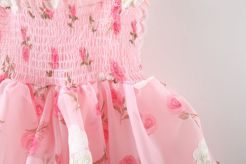 Pink Rose Print Smocked Sundress – TYM-WZX-015