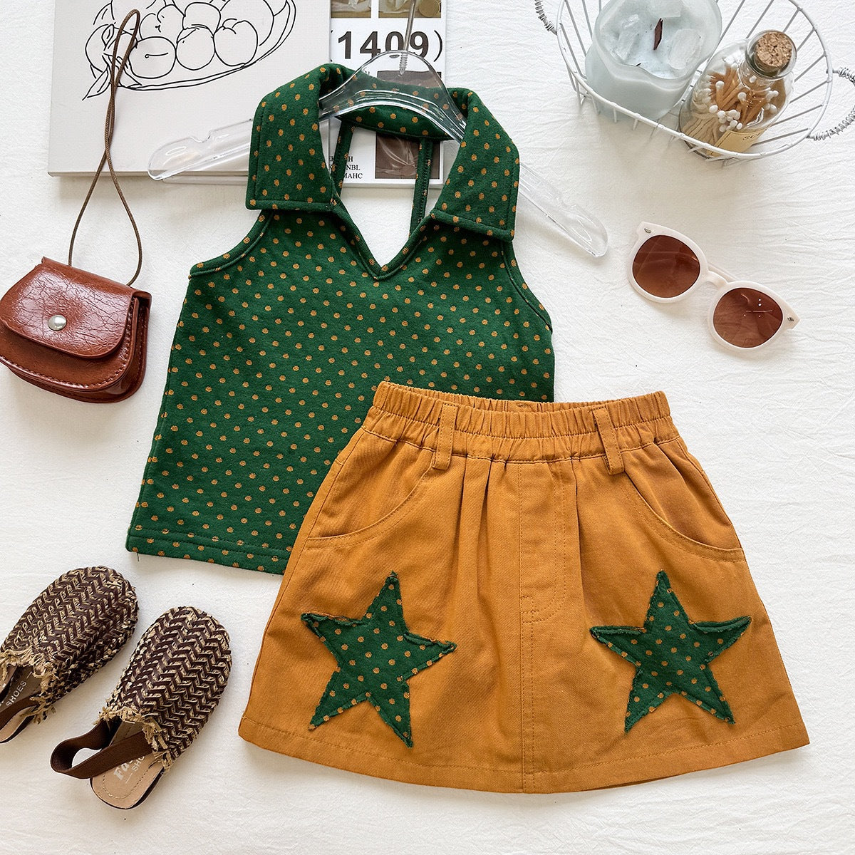 Green Dot Halter Top and Mustard Mini Skirt Set – TYM-YWL-041